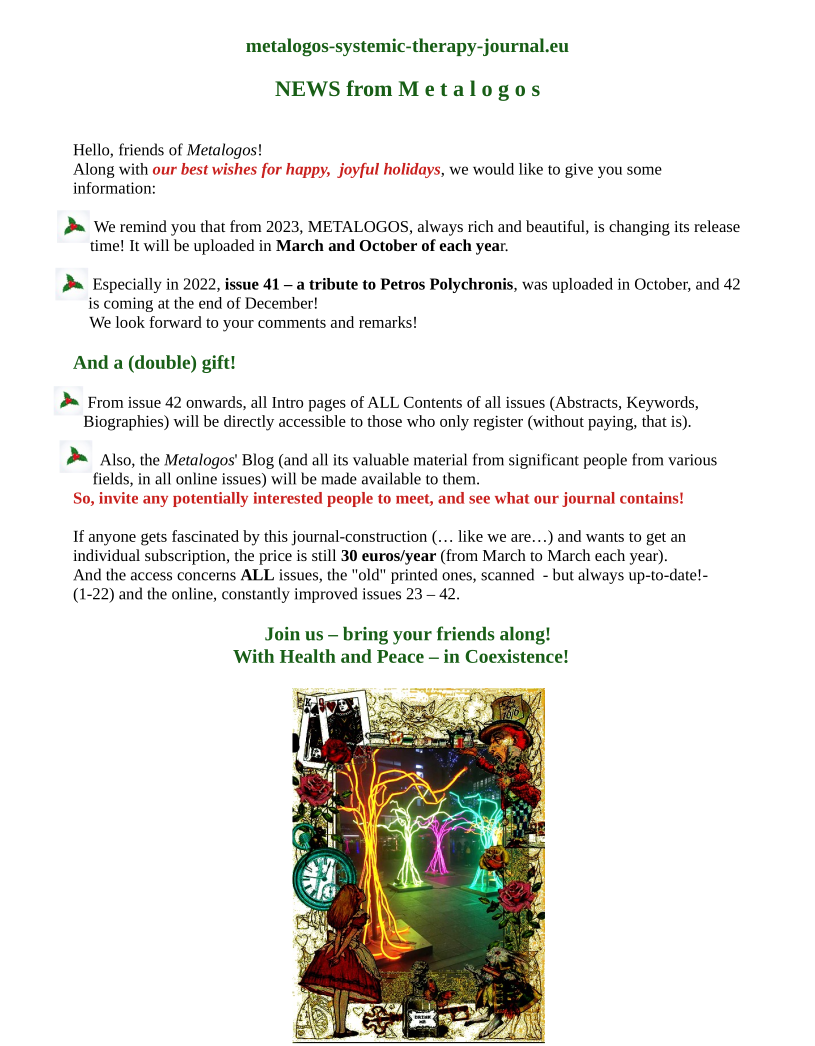 A LETTER FROM METALOGOS Dec 2022